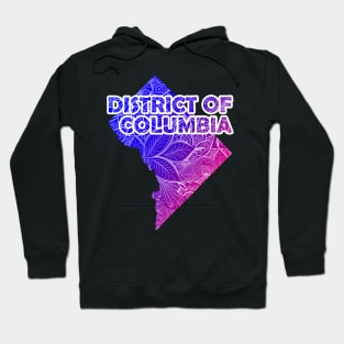 Colorful mandala art map of District of Columbia with text in blue and violet Hoodie